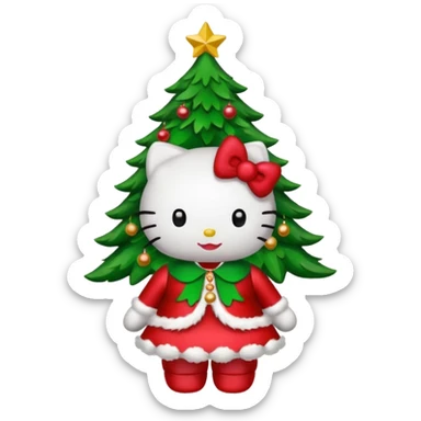 Hello kitty wearing a Christmas tree outfit sticker