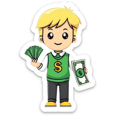 blonde kid spreading money sticker
