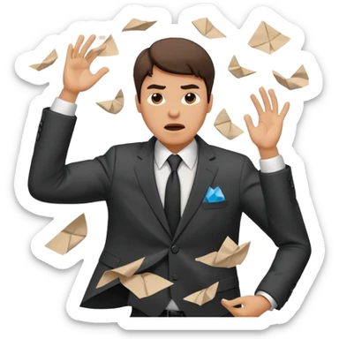 A man throwing papers in the air in frustration  sticker
