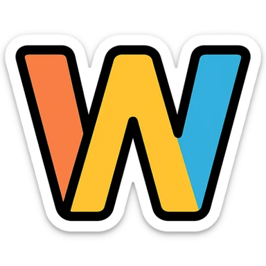 the letter W as a color outlined icon, with subtle color accents and black outlines sticker