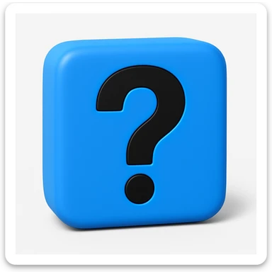 Create a 3D blue square with a black question mark on it, add a soft shadow for depth, in emoji style. sticker