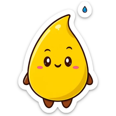 cartoon poop character facing off against a cartoon yellow droplet character, playful sticker
