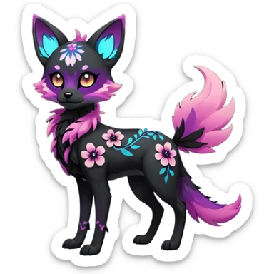 Multicolored gloomy glowing bioluminescent dark edgy gothic spooky cool badass cute adorable pretty cool elegant realistic floral exotic Falvie-Fionbri-fursona, full body sticker