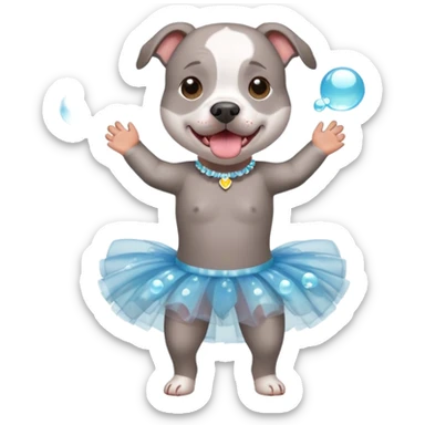 Grey Pibble in a tutu , surrounded by clear bubbles  sticker