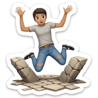 Floor cracking open under feet, character mid-jump sticker