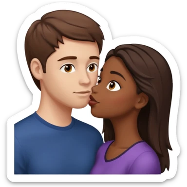 White guy with brown hair and brown eyes kissing a black brown skin girl with brown hair and dark brown eyes sticker