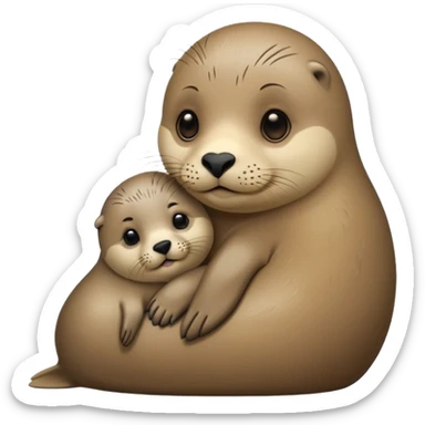 mother seal and pup together, showing love and care, clean background, emoji style sticker