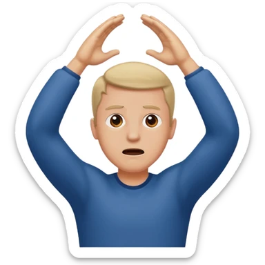 man backing down from argument with arms up sticker