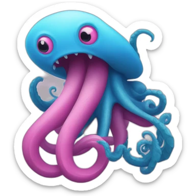 a blue kraken that rocks  to another pink kraken sticker
