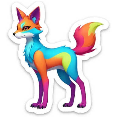 Neon-colored multi-colored edgy cool Falvie-Fionbri-creature-fursona, full body, with random markings sticker