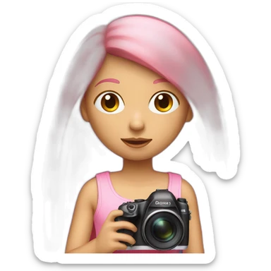 girl with long, straight rose hair with fringe and holding camera and wearing pink tank top sticker