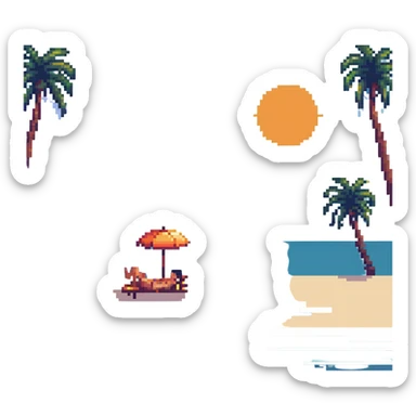 person sun tanning on Miami beach with palm trees and ocean in background sticker
