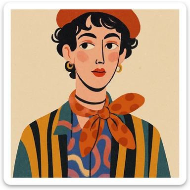 an effeminate, eccentric young man wearing a beret, modern illustration style sticker