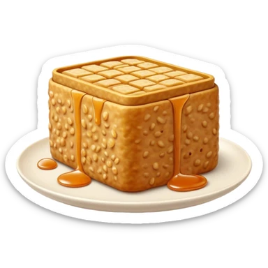 Cinematic Realistic Tempeh Dish Emoji, showcasing fermented soy cake cooked to a crispy finish rendered with lifelike textures and warm, inviting lighting. sticker