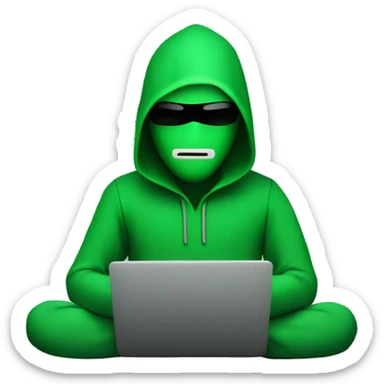 Generate a emoji of the programming hacker with a laptop that has he code in green colour and has no face and in back colour sticker