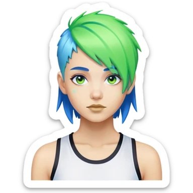 persona con cabello azul y verde fosforscente deportivo y futurista sticker