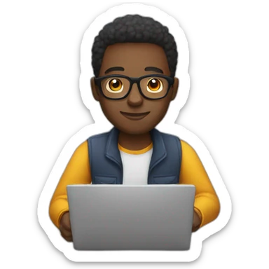 black male with spectacles working on laptop sticker