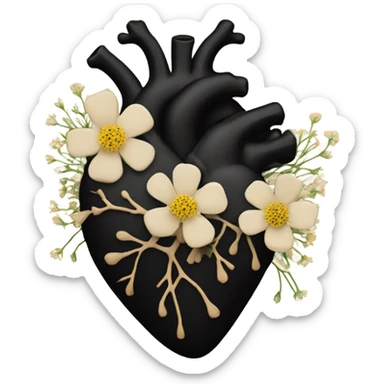 black anatomical heart with beige wildflowers sticker