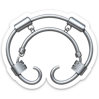 A pair of elegant handcuffs emoji made of silver chrome, smooth rounded design, glossy metallic reflections, luxury fetish aesthetic, minimal iOS emoji style, centered, clean white background sticker