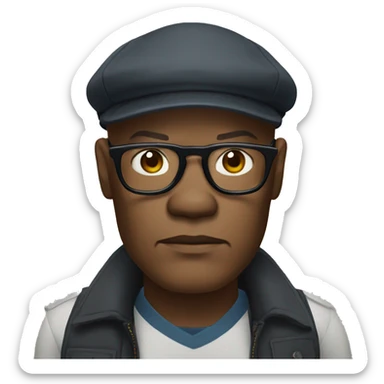 bald samuel l jackson serious wearing shirt and Kangol sticker