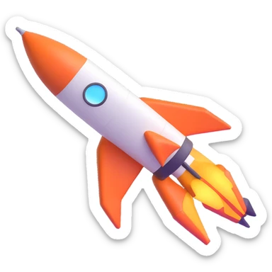 Space rocket, three-dimensional, in a cartoon style, on a white background, bright colors, with a perspective composition, high saturation, prominent details, floating effect, lively atmosphere sticker