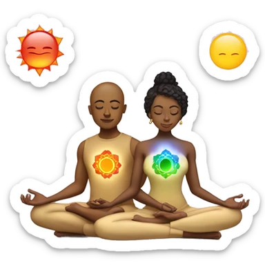 Light skin Man and light skin woman lovers with 7 chakra symbols meditating sticker
