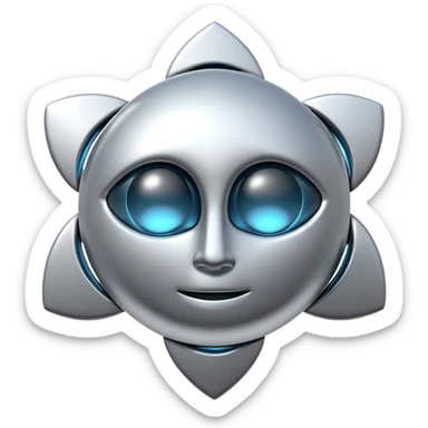 abstract amulet emoji, liquid metal form, symmetrical design, mystical futuristic 3D icon, isolated on white sticker