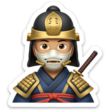 Samurai with helmet and a mask covering their mouth sticker