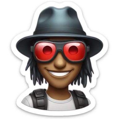 crazy-funny-cyberpunk-reddragon-head-with-beautiful-smile-wearing-glasses-and-hat sticker