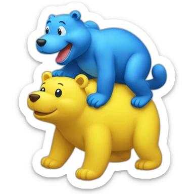 Yellow yoshi riding on top of a blue bear sticker