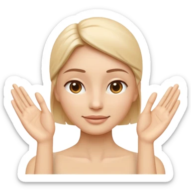 Minimal wellness-style emoji showing skin tightening, a hand gently lifting and supporting facial skin upward, subtle lifting gesture, smooth contours, natural and calm look, non-medical, non-cosmetic, no makeup, no injections, no surgery, clean, modern, trustworthy wellness aesthetic sticker