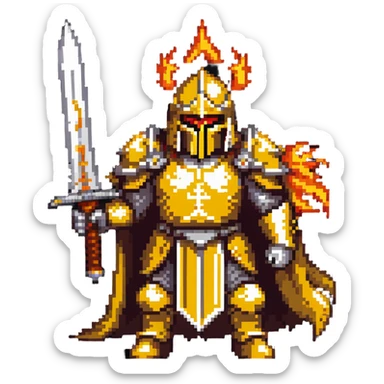 Emperor of Mankind from Warhammer 40K with golden armor and a large flaming sword sticker