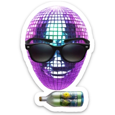 a man's head in the form of a disco ball in sunglasses, with vape and iphone sticker