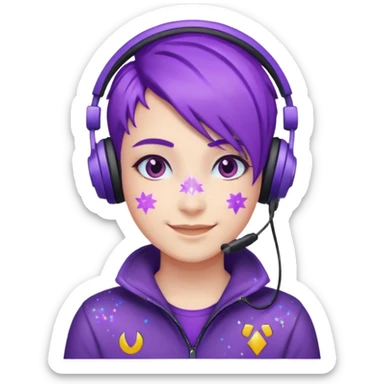 glitter purple gamer non-binary happy purple hair sticker