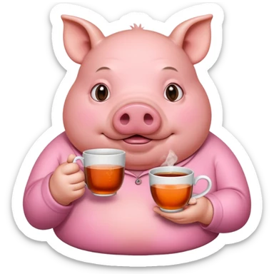 A fat pig with a cup of tea sticker