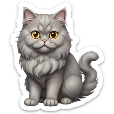 cinematic-[grey persian cat]-realistic-full-body-sitting-emoji,-tail-curled-playfully-around-its-paws,-head-tilted-dramatically,-fluffy-[grey cat]-fur,-simplified-yet-realistic-focused-features,-highly-detailed,-glowing-with-an-almost-sarcastic-glow sticker
