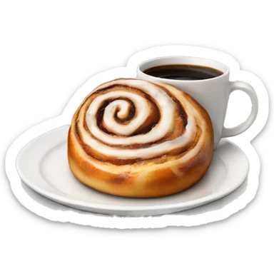 Cinnamon Roll on a plate next to a cup of coffee sticker