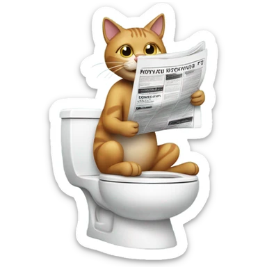 Cat sitting on the toilet reading the newspaper and drinking coffee  sticker