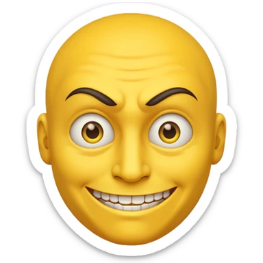 side eyeing evil smiling emoji, yellow face, raised eyebrow, sneaky grin, no text sticker
