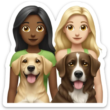 Three girls. One blonde and two brunettes. Each with a dog.  sticker