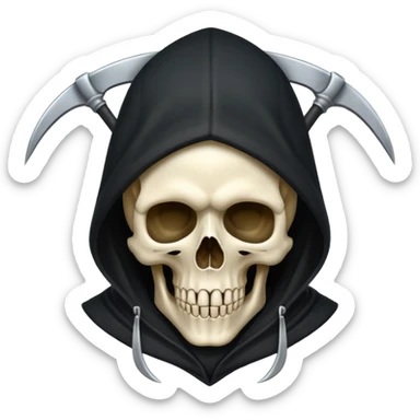 zoomed black hood skull scythe sticker
