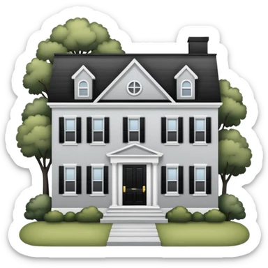 light gray colonial house with black shutters and black front door sticker