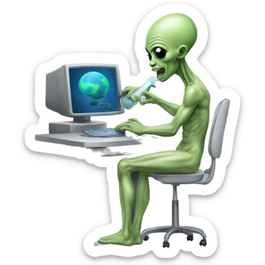 Alien man milking a computer sticker