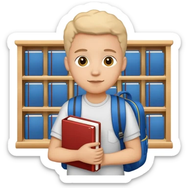 student attending school with backpack and books sticker