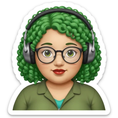  headphone wearing and glassess and green curly haired fat girl earrings sticker