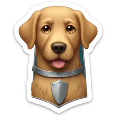 shaggy labrador-like dog with a shield sticker