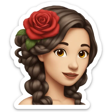 Beautiful, rose, red, flowers in hair, long dark brown hair, white fair skin sticker
