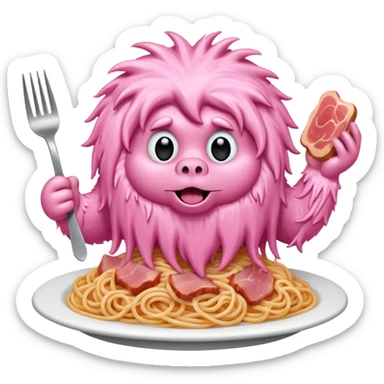 Pink Yeti eating ham spaghetti  sticker