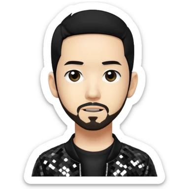 Mike Shinoda with black hair, black sequin tour outfit sticker