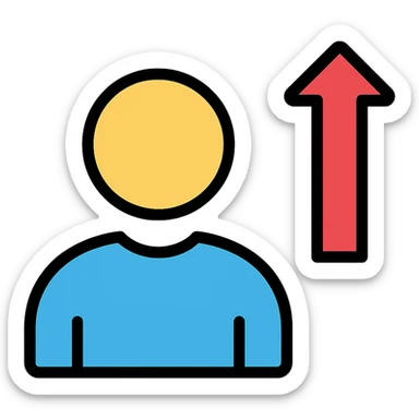 symbolic icon of a person with an upward arrow, clean lines sticker